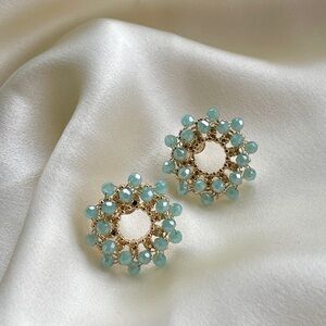 Elegant Gold and Blue Floral Earrings